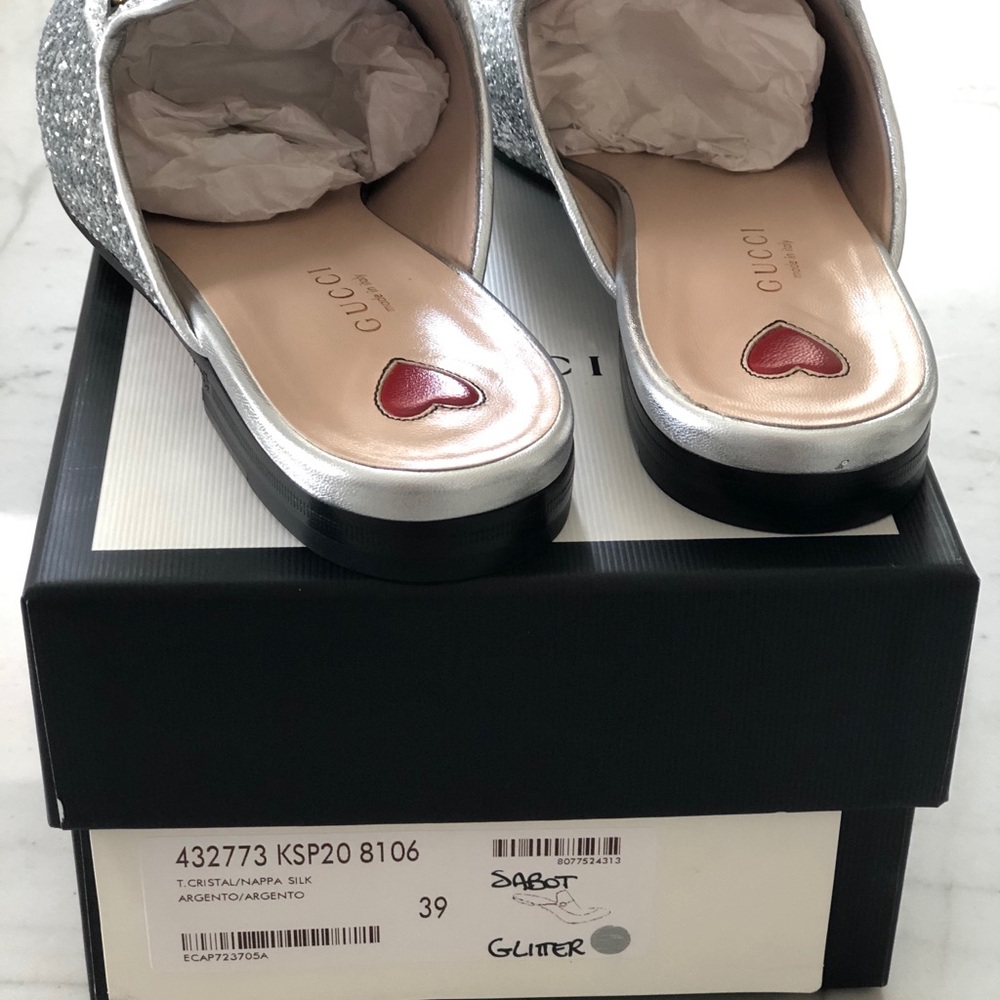 SOLD Gucci Princetown Mules Silver Glitter - Picture 4 of 5